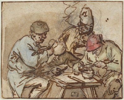 Tre män vid ett bord av Adriaen van Ostade