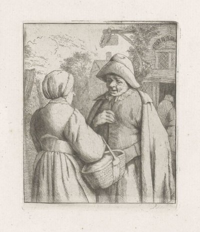 Kvinna och man pratar av Adriaen van Ostade