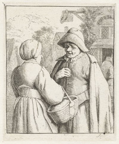 Kvinna och man pratar med varandra av Adriaen van Ostade
