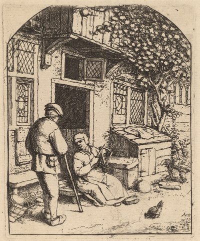 Kvinna som slingrar sig på en rulle (La Devideuse) av Adriaen van Ostade