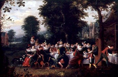 Fete Champetre (olja på panel av Adriaen van Stalbemt