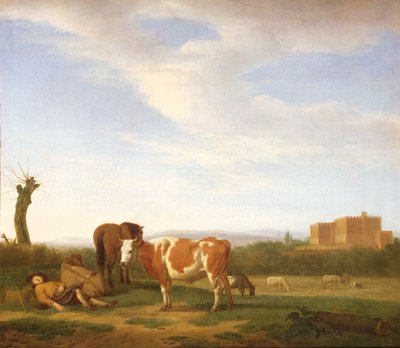 Ett pastoralt landskap med en sovande herd, 1600-talet av Adriaen van de Velde