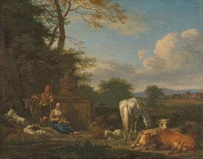 Arkadiskt landskap med vilande herdar och djur av Adriaen van de Velde