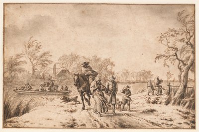 Höstlandskap med resenärer och färja av Adriaen van de Velde