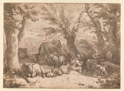 Landskap med herde, herdinna och boskap av Adriaen van de Velde