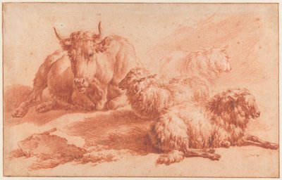 Liggande ko och tre får av Adriaen van de Velde