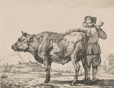 Man står med tjur av Adriaen van de Velde