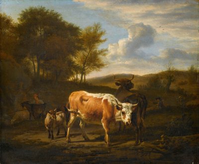 Bergigt landskap med kor av Adriaen van de Velde
