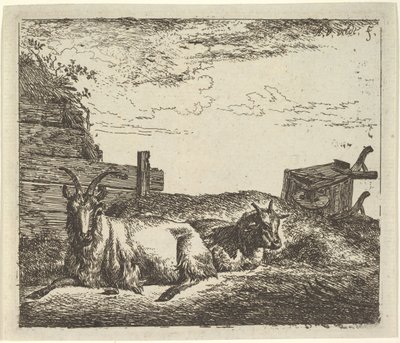 Liggande getter, från olika djur. av Adriaen van de Velde
