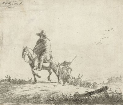 Ryttare och herde med boskap på en grusväg, 1653 av Adriaen van de Velde
