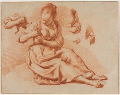 Sittande kvinna letar efter loppor, ca. 1671. av Adriaen van de Velde
