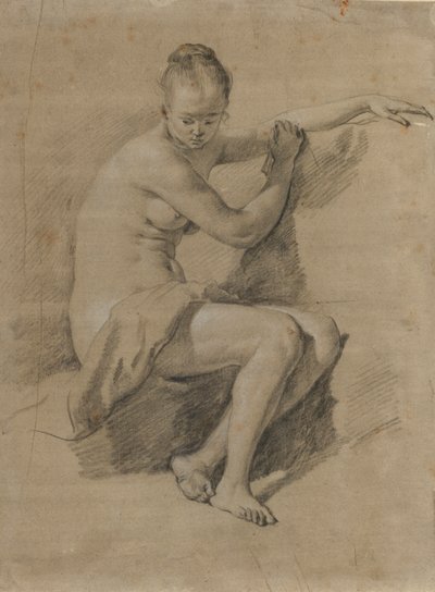 Sittande kvinnlig naken, ca 1660-70 (Svartvit kritteckning) av Adriaen van de Velde