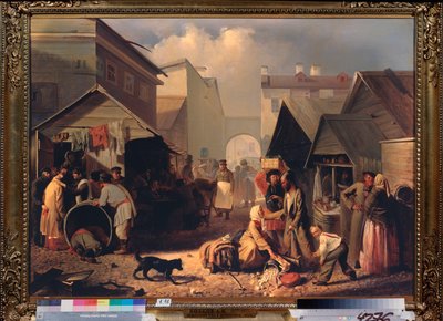 Buvette a Saint Petersburg (Refreshment Stall in St Petersburg) - Målning av Adrian Markovich Volkov (1827-1873), olja på duk av Adrian Markovich Volkov