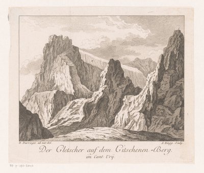 Utsikt över en glaciär i Alperna Der Gletscher auf dem Gitschenen-Berg (titel på objekt) av Adrian Zingg