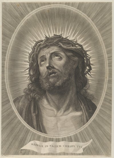 Kristi huvud tittar upp med törnekrona, i en oval ram, efter Reni, ca. 1..., ca. 1653-67. av Adrian van Melar