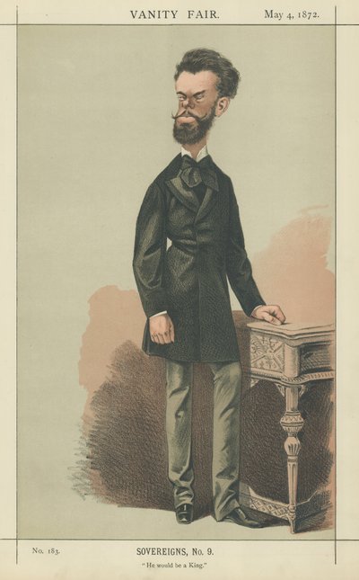 Kung Amadeus av Spanien (färg litho) av Adriano Cecioni