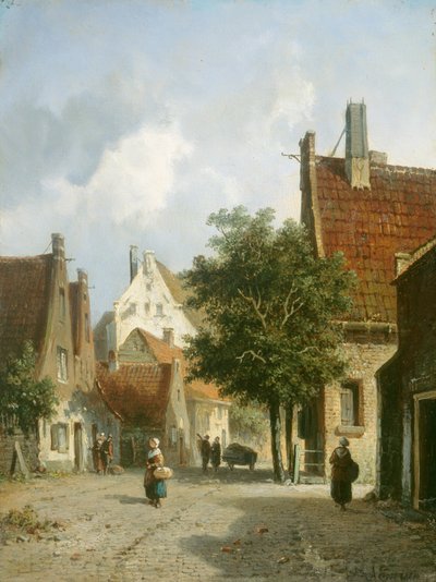 Amsterdam Street Scene (olja på trä) av Adrianus Eversen