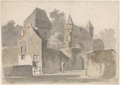 Utsikt över en stadsport av Adrianus Eversen