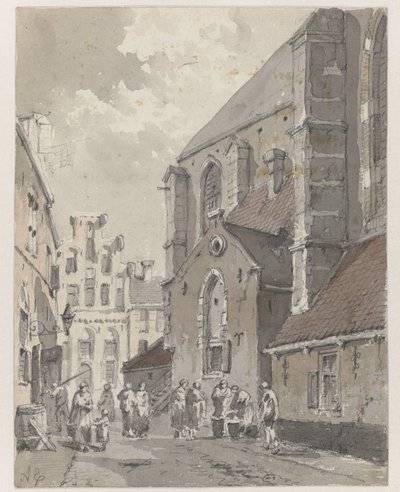 Utsikt i Amersfoort, på den högra delen av St. Joriskerk av Adrianus Eversen
