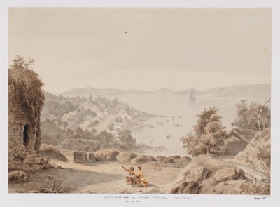 Utsikt över Ternate och väggården Ternate, Halmaheras västkust, norra Moluckerna av Adrianus Johannes Bik