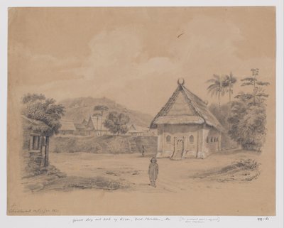 Vy över byn med kyrkan på Kisar, södra Moluckerna av Adrianus Johannes Bik