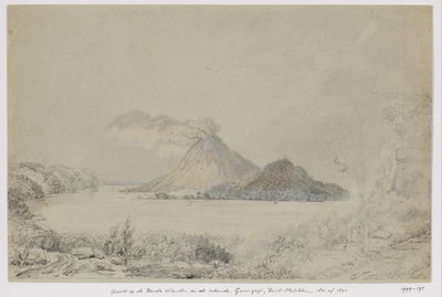 Utsikt från Lontar på Banda Neira och rökning Gunungapi, Banda Islands, Central Maluku av Adrianus Johannes Bik