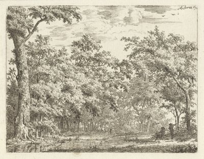 Två figurer vid vattnet i skogen av Adrianus Serné
