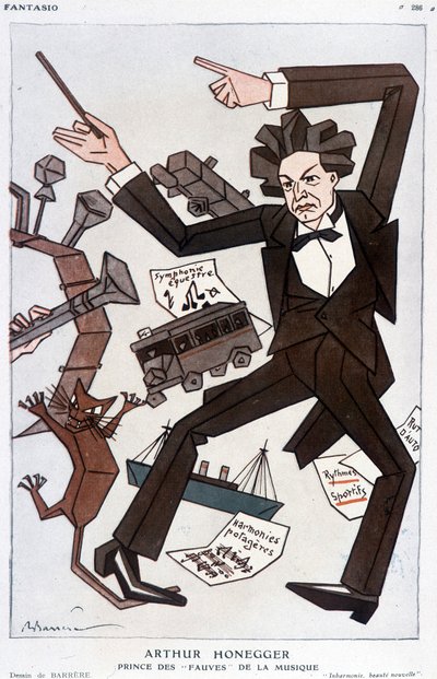 Tecknad av Arthur Honegger "Prince of the Fauves of Music", schweizisk kompositör (1892-1955) - av Barrère, i "" Fantasio""" från 1930-01-01 av Adrien Barrere