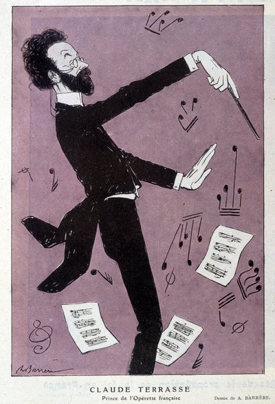Tecknad av Claude Antoine Terrasse (1867-1925), fransk tonsättare: Prinsen av operetten. I Fantasio. Teckning av Barrere. av Adrien Barrere