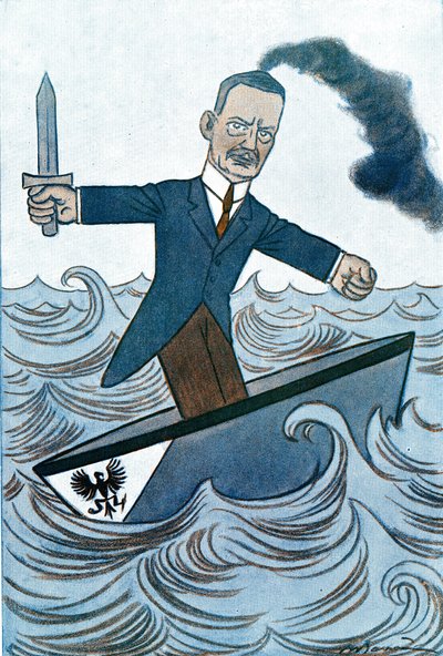 Tecknad av Wilhelm Cuno (1876-1933) tysk politiker med ansvar för sjöfartsfrågor. Teckning av Adrien Barrere (1877-1931) från Fantasio av Adrien Barrere
