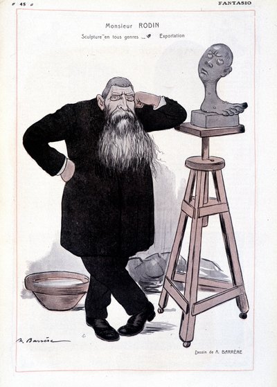 Tecknad av skulptören Auguste Rodin representerad i sin verkstad i "Fantasio"" av Adrien Barrere