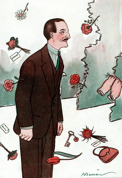 Skämtteckning av den franske komikern Victor Boucher (1877-1942) - Teckning av Adrien Barrere (1877-1931) från Fantasio av Adrien Barrere