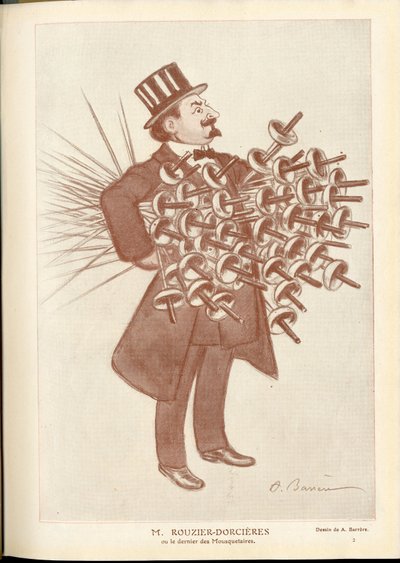 Fantasio, ca. 1912_4_1 - Illustration av A Barrere (1874-1931): Fäktning - Rouzier Dorcieres av Adrien Barrere