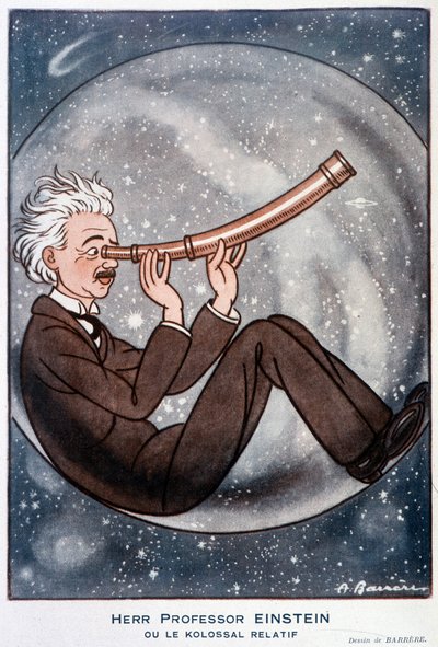 Herr professor Einstein eller släktingen Kolossal - Illustration av Adrien Barrere (1877-1931) i "" Fantasio""" av 1931-03-01 av Adrien Barrere