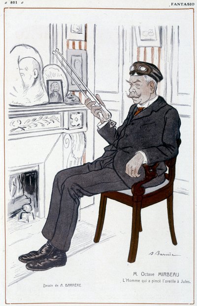 Humoristisk teckning på Octave Mirbeau av Barrère - i "" Fantasio", från 1908-04-01 av Adrien Barrere