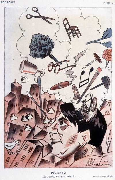 Humoristisk teckning på Pablo Picasso av Barrère - i "" Fantasio", från 1928-11-15. av Adrien Barrere