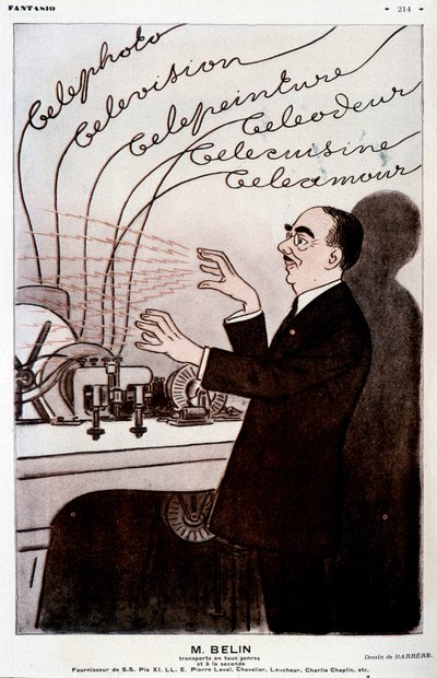 Humoristisk bild om Belin och hans belinograf - av Barrère, i "" Fantasio"" från 1931-12-01 av Adrien Barrere