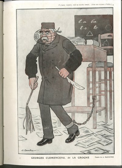 Illustration av A Barrere (1874-1931) i "Fantasio", 01/05/16 - Georges Clemenceau, dit La Grogne - 14 -18 års krig, Censur - Clemenceau George av Adrien Barrere