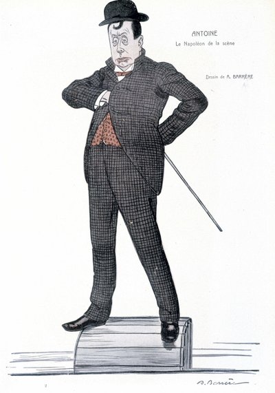 Porträtt av Andre Antoine (1858-1943), fransk regissör, skådespelare, teoretiker och teaterregissör - Teckning av A. Barrere - i "" Fantasio""", 1907-06-01. av Adrien Barrere