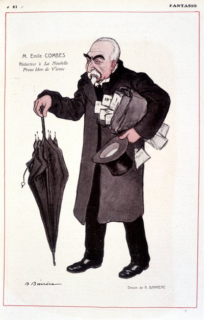 Porträtt av Emile Combes, fransk politiker (1835-1921), reaktor vid La Nouvelle Presse libre de Vienne - Illustration av Adrien Barrere (1877-1931) In Fantasio 1907-03-01 av Adrien Barrere