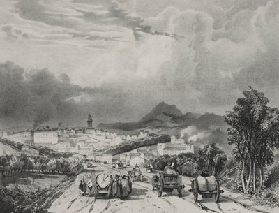 Översikt över Riom, Auvergne, 1829. av Adrien Dauzats