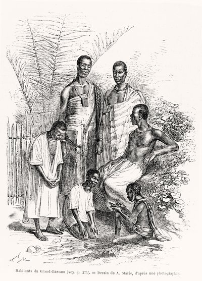 Invånare i Grand-Bassam, illustration från Le Tour du Monde, 1868 av Adrien Emmanuel Marie