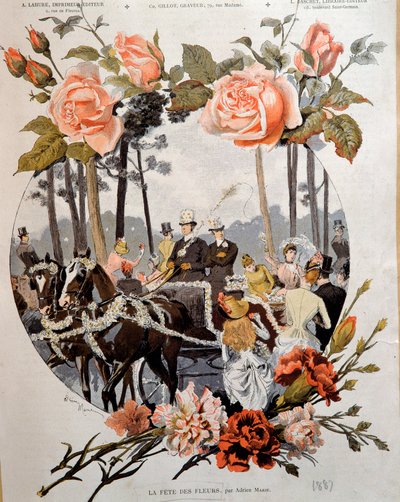 La fete des fleurs Teckning av Adrien Marie (1848-1891) 1800-talets Paris, dekorativ konst av Adrien Emmanuel Marie