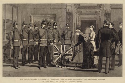 Det tjugofjärde regementet i Isandlana, Hennes Majestät dekorerar de återvunna färgerna från den första bataljonen i Osborne House av Adrien Emmanuel Marie