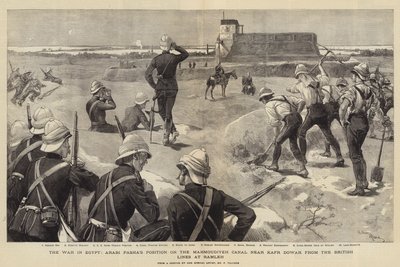 Kriget i Egypten, arabiska Pashas position på Mahmoudieh-kanalen nära Kafr Dowar från de brittiska linjerna vid Ramleh av Adrien Emmanuel Marie