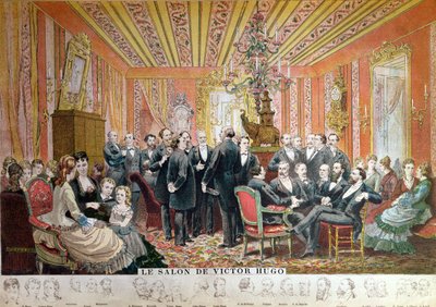 Victor Hugos salong, 21 rue de Clichy, Paris, december 1875 (färggravyr) av Adrien Emmanuel Marie