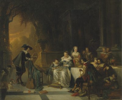John Dryden läser en av sina dikter inför domstolen, 1869 av Adrien Ferdinand de Braekeleer