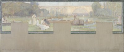 Skiss till stadshuset i Nogent-sur-Marne: Le repos - la navigation, våren 1889 (olja på duk) av Adrien Karbowsky