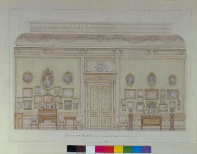 Salon des Pastels i Jacques Doucets lägenhet (akvarell på papper) av Adrien Karbowsky