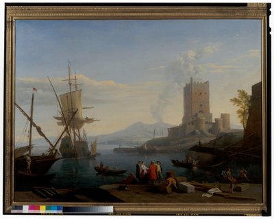 Hamn med Vesuvius i bakgrunden av Adrien Manglard